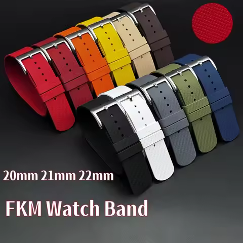Universal New Sports Fashion One Piece FKM Watch Strap 20mm 21mm 22mm Rubber Watch Band Wristband fo