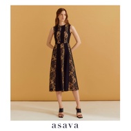 [asava ss23] Cynthia Striped Lace Dress เดรสผู้หญิง ผ้าลูกไม้ตัดต่อลายทาง ทรงเอ แขนกุด คอกลม ซิปหลัง