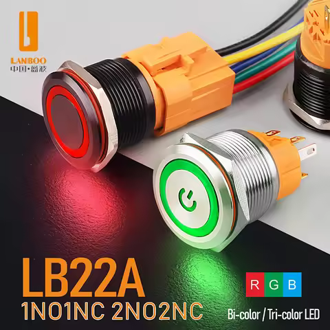 LANBOO 22mm 1NO1NC Customized 2NO2NC with led 1A 12V 24V 220V metal push button switch Stainless ste