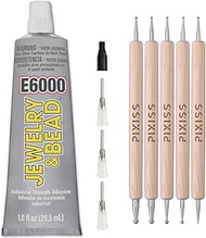 E6000 Jewelry Bead Adhesive Glue for Jewelry Making with 4 Precision Applicator Tips and Pixiss Art 