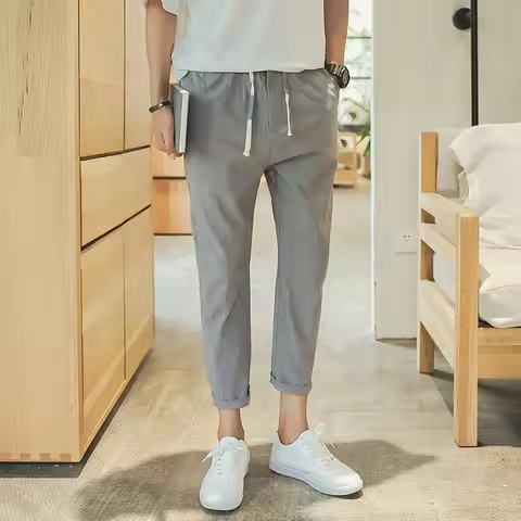 Summer Pants Male Korean Trend Loose Casual Pants Male Small Feet 9-Point Pants Slim Linen Mens Fash