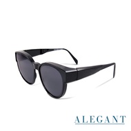 ALEGANT潮流鏡黑圓框可彎折鏡腳全罩式偏光墨鏡 外掛式UV400太陽眼鏡 包覆套鏡 車用太陽眼鏡 近視可戴外掛