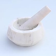 Stones And Homes Indian White Mortar and Pestle Set Large Bowl Marble Stone Molcajete Herbs Spices for Kitchen and Home 5 Inch Polished Decorative Round Medicine Pills Stone Grinder - (13 x 6 cm)