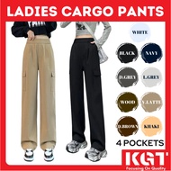 KGT CARGO Bamboo Slack Cargo 4 POCKETS STRAIGHT CUT PALAZO Pinggang Getah 230GSM Ladies Cargo Pants 