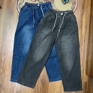 Men's and women's jeans Loose-fitting begy wide-leg jeans with Korean style elastic waistband design