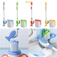 Amon Cartoon Whale Long Handle Toilet Bowl Brush and Holder Bathroom Toilet Brush
