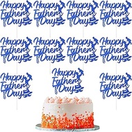 Totelux Happy Father’s Day Cake Topper Blue Cupcake Toppers With Hat Tie Design Glitter Fathers Day 