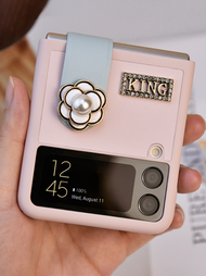 AUOVIEE วินเทจ Camellia เคสโทรศัพท์สำหรับ Samsung Galaxy Z Flip 4 3สายรัดข้อมือใหม่สำหรับ Samsung Z Flip4 3ฝาหลังป้องกัน