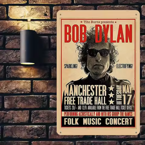 Bob Dylan Free Trade Hall 1966 Concert Metal Tin Sign - Retro Music Poster Wall Art, Vintage Iron De
