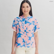 AT Cuv เสื้อคอจีน อก 44 ยาว 23 เสื้อแขนสั้น กระดุมผ่าหน้า เสื้อผ้าลินิน แท้ 100% เส้นใยธรรมชาติ พิมพ