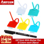 AMPCOM Nylon Zip Ties Cable Label Mark Tags Write on Ethernet Wire 5 Colours (4.72") [Free Printable