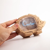 Wooden piggy bank, hedgehog figurine Customized gift coin bank, animal money box