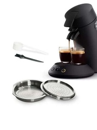 可重填咖啡膠囊，不鏽鋼可重複使用咖啡粉膠囊，含刷子匙子，兼容Senseo Espresso機