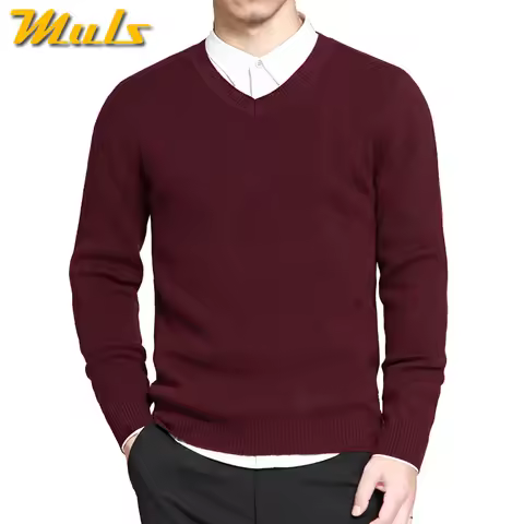 2024 Mens Pullovers Sweaters Basic Style V neck Sweater Cotton Knitted Jumpers Solid Male Knitwear N