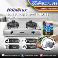 HOMELUX COMMERCIAL STAINLESS STEEL DOUBLE BURNER 7 JET GAS STOVE SERIES HSC-7ST DAPUR GAS RUMAH LOW 