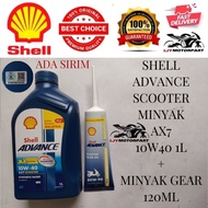 100% ORIGINAL SHELL ADVANCE 4T MINYAK HITAM SKUTER ENGINE OIL SCOOTER AX7 10W40 1L+MINYAK GEAR OIL 1