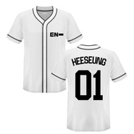 Baju jersey baseball enhyp putih kpop heeseung atasan kemeja kancing sport baseball korea