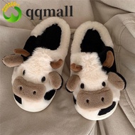 QQMALL 1 pair Cow Plush Slippers, Toe Wrap Non-slip Winter Fluffy Slippers, Thick Sole Slippers Warm