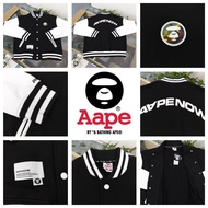 AAPE 24新款猿人頭圖章皮質字母logo印花拼接棒球領外套 (男女同款)