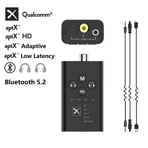 Eppfun Bluetooth 5.2 Qualcomm aptX-Adaptive HD Transmitter with 3.5mm AUX/RCA/COAXIAL/SPDIF Optical,