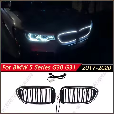 2Pcs LED Grille For BMW 5 Series G30 G31 520i 530i 540i 2017-2020 Double Line Front Bumper Kidney Gr