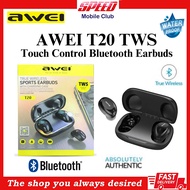 Awei T20 TWS (Black) Touch Control Earbuds Water Resistant | Gaming Bluetooth Quality Sound HiFi Earphones