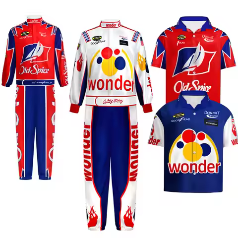 Talladega Nights Ricky Bobby Racing Uniform Cosplay Red Cal Naughton Jr. Wonder Bread Racing Suit Ha