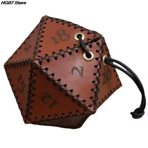 New 1PC Leather D20 Dice Bag Polygonal Dice Storage Boxes Reinforced Drawstring Dice Bags for Daily 