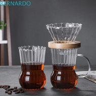 BERNARDO Coffee Dripper, Stripes Handle Glass Coffee Pot, Exquisite Manual Heat-resistant Wood Stand Pour Over Coffee Maker Hotel
