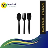 YanaPack Black Disposable Premium Spoon, Fork, Spork 1 kilo, ½ kilo, ¼ kilo