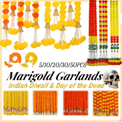 5-50PCS Marigold Flower Garland for Decoration Artificial Flowers Wedding Indian Décor Diwali Pooja 