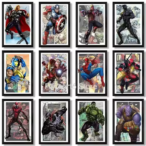 1PCS frameless Marvel Avengers Comic Poster Spiderman Iron Man Hurk Posters Superhero Canvas Paintin