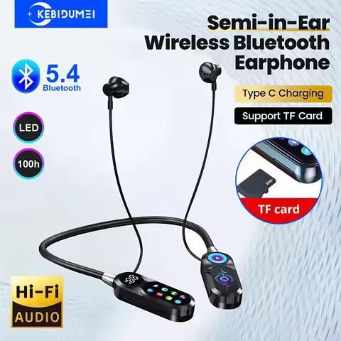 HD Screen Bluetooth 5.4 Headphones Neckband Earphones TWS Wireless Headsets HiFi Stereo Waterproof E