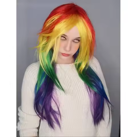 Synthetic Hair Women's Cosplay My Little Pony Rainbow Dash Multi Color Heat Resistant Party Wig