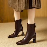 2 Colors Small Size 34-40 High Heel Ankle Boots Thick Heel Brown Melade French Autumn Winter Commute