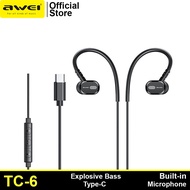 Awei TC-6 Earhook Smart Sports Earphone Earbiuds Type-C with In-Line Microphone Volume Control HiFi Stereo