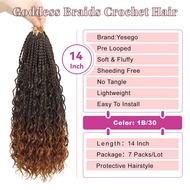 Brown Boho Box Braids Crochet Hair for Women 14 Inch 7 Packs Goddess Box Braids with Curly Ends Shor