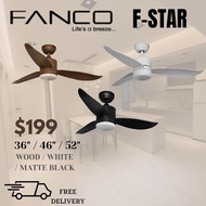 Fanco Fstar ceiling fan with light 36/46/52 inch dc motor with 3 tone led light and remote control and installation