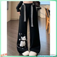 Plus Size Women Cat Embroidery Long Pants Loose Casual Straight Pants