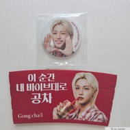 STRAY KIDS FELIX x GONGCHA Promotional PIN BUTTON + FOLDING CUP HOLDER - 1st Week
