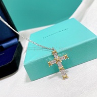 Official Authentic - Tiffany&Co. Diamond Cross Gold & Pure Silver Cross Pendant Collarbone Necklace