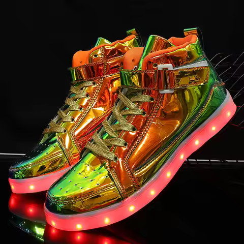 High Top Board Shoes for Men Women Color-changing Luminous Shoes LED Light Shoes Sneakers Mirror Lea