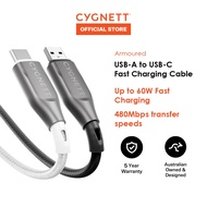 CYGNETT New Armoured USB-A to USB-C Cable Fast Charging 60W [50cm/1m/2m/3m]