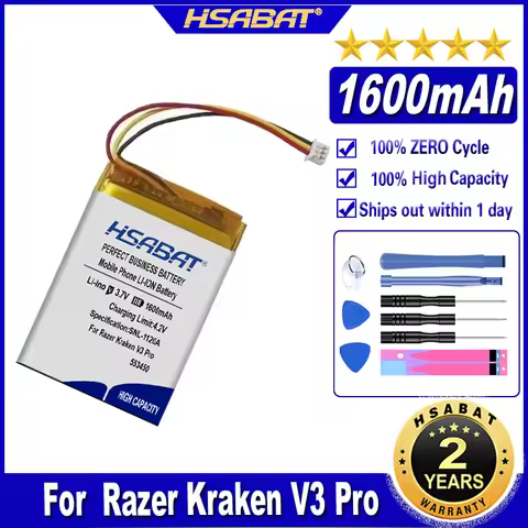 HSABAT 553450 1600mAh Battery for Razer Kraken V3 Pro Headset Batteries