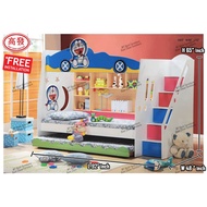 Doraemon Children Bedroom Set / 2 Single Bed and 1 Single Bed Pull Out + Ladder Storage / Katil Budak / Double Decker