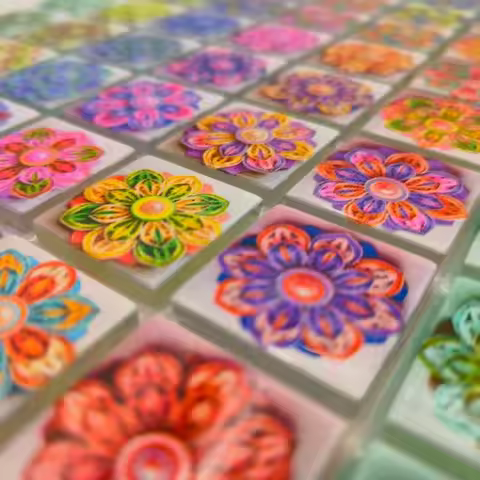 150/300g Pack Printed Geometric Glass Mosaic for DIY Coaster Plant Pot Renovation Decorative Art Cre