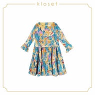 KLOSET Long Sleeve Midi Dress (SS18 - KD011) เดรสชุดเด็ก แขนยาว ผ้าพิมพ์ลายดอก