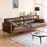 Medieval Retro Sofa Leather Luxury Simple Foshan Row Straight Light Art Sofa Straight Sofa Living Ro