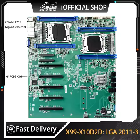 JINGSHA X99 Dual CPU Motherboard Socket LGA 2011-3 X99 X10D2D Motherboard Support DDR4 XEON V3/V4 Pr