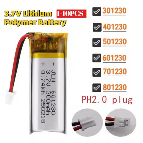 3.7V 200mAh 601230 Lithium Polymer Battery 301230 401230 501230 701230 801230 Rechargeable Lipo Batt